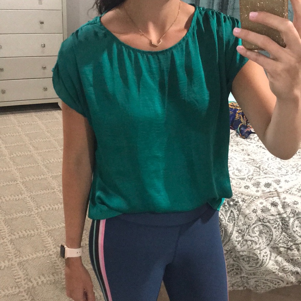 short sleeve blouse with ruched sleeve